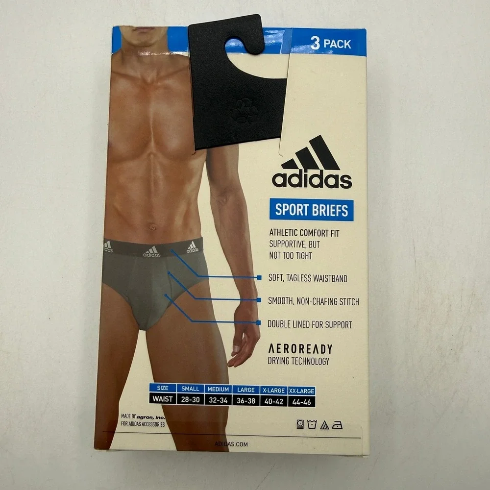 Adidas Performance Stretch Cotton Sport Briefs Mens XL Black Grey IR0837